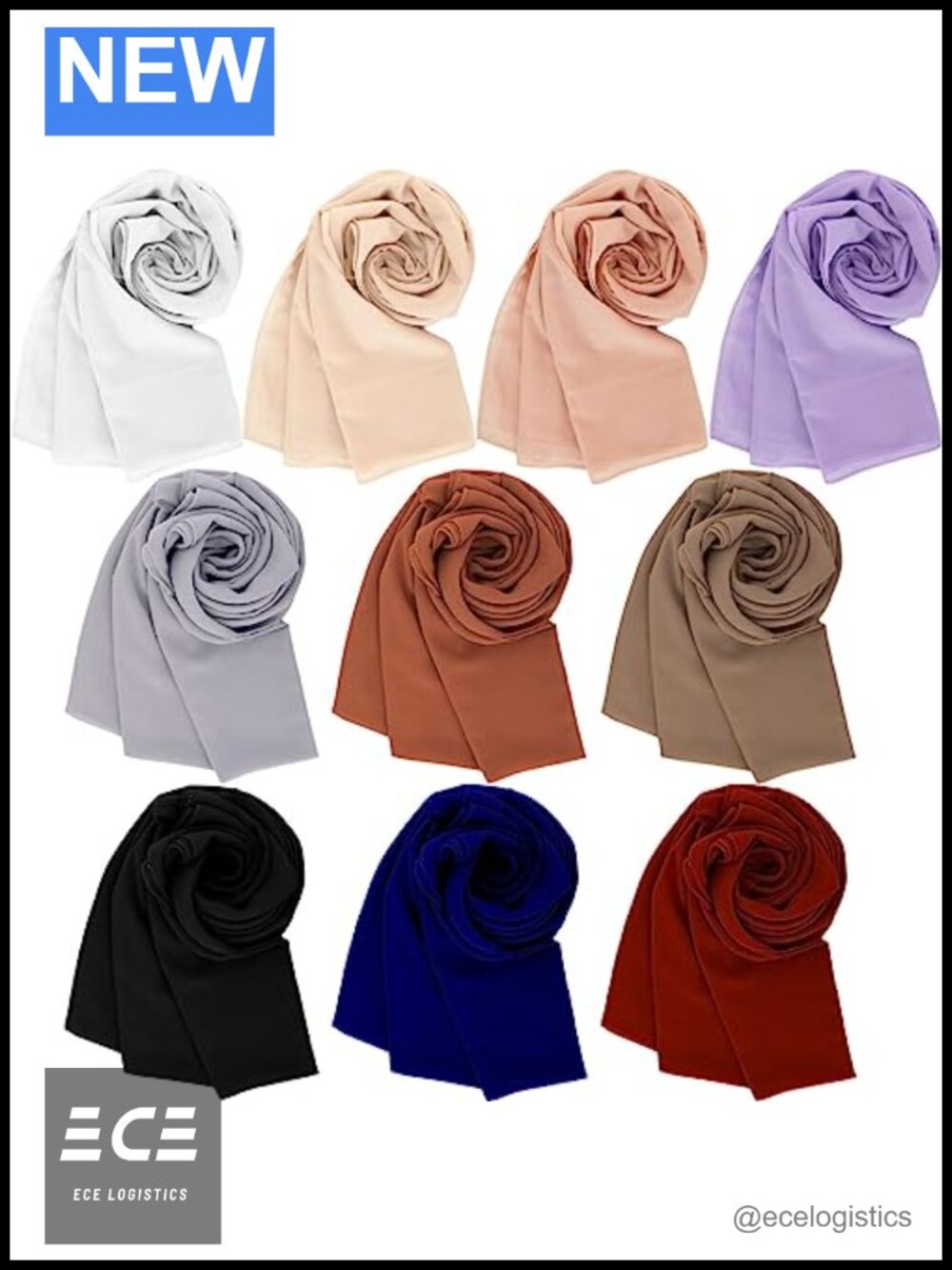 10-Piece Chiffon Hijab Scarf Set for Women Lightweight Solid Sh 71x28in